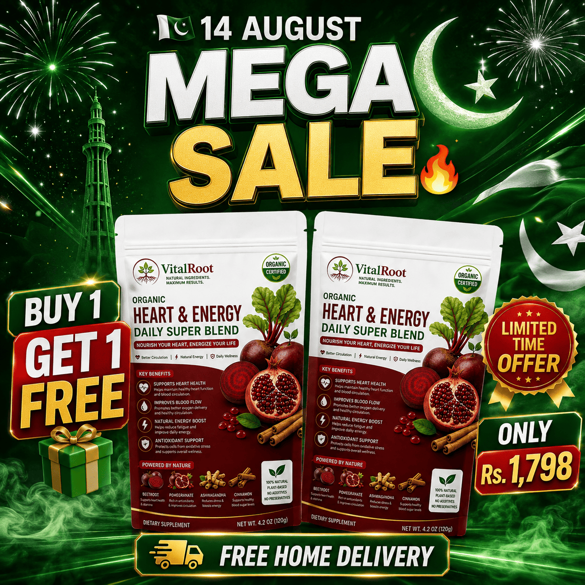 Vital Root Heart & Energy Deaily Super Blend [ BUY ONE GET ONE FREE]