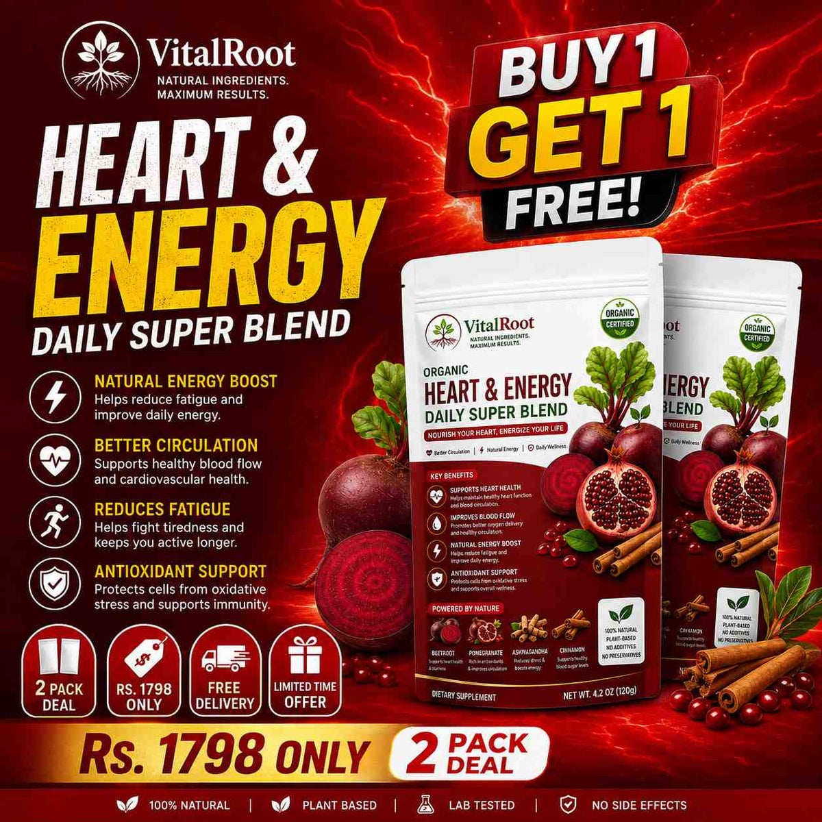 Vital Root Heart & Energy Deaily Super Blend [ BUY ONE GET ONE FREE]